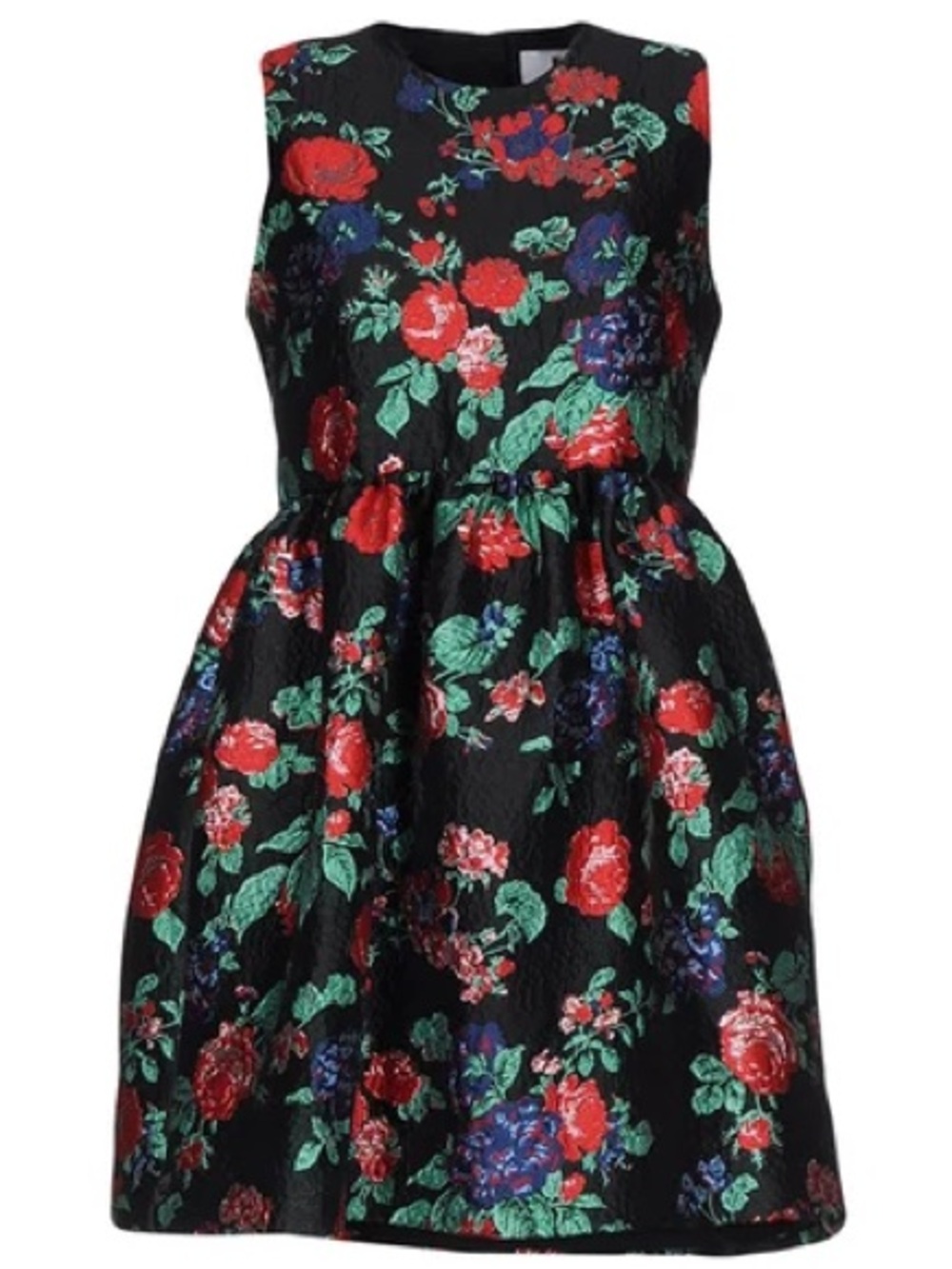 MSGM Black Floral Jacquard Dress volume voluminous sleeveless mini brocade